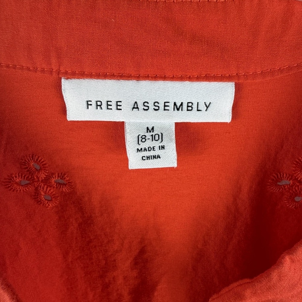 Free Assembly 100%‎ Cotton Eyelet Tiered Mini Dress Orange Puff Sleeve Cottage - Picture 2 of 10
